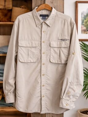 ExOfficio XL Beige Travel Shirt Vented Utility Fishing